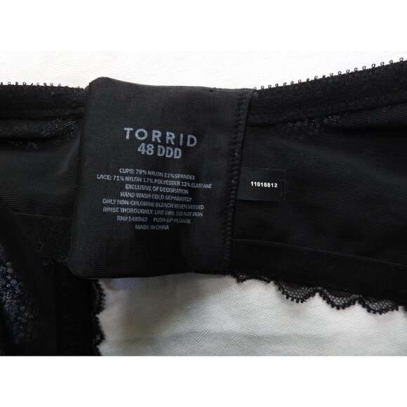 Torrid Bra Sz 48DDD Skull Roses Print Microfiber Push-Up Plunge Black Sexy NWOT - Picture 6 of 7